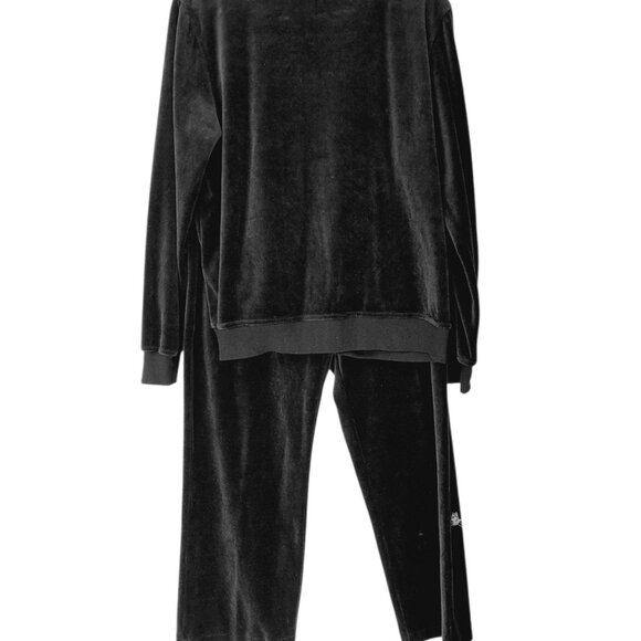 Vintage Velour Tracksuit Womens L Embellished Bling Full Zip 2pc Set Black - Picture 3 of 16
